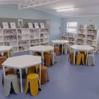 TheBookery Library trapezoid table