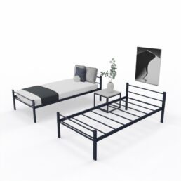 Single steel bed frame with headrest